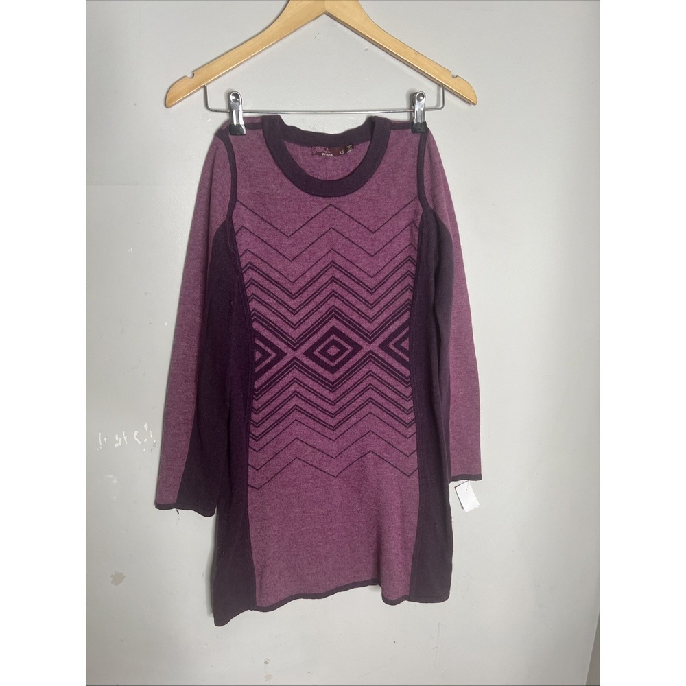 prana purple‎ Delia geo long sleeve Wool Blend sweater dress womans XS